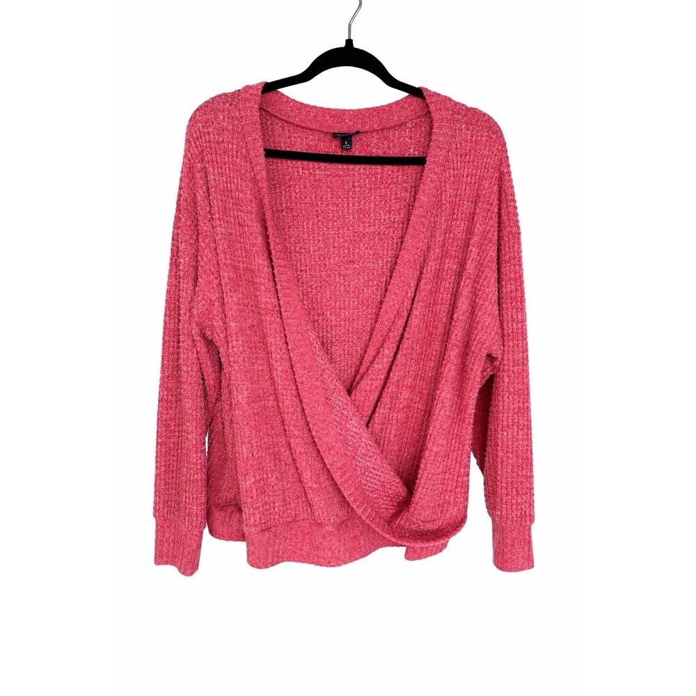 Torrid Pink Faux Wrap Sweater Top 2/2X Soft Waffle Knit Coquette Barbiecore